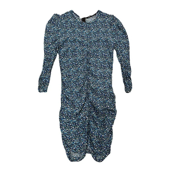 Zara Blue & White Floral Ruched Bodycon Dress Mini Length Long Sleeve Medium - Picture 6 of 12